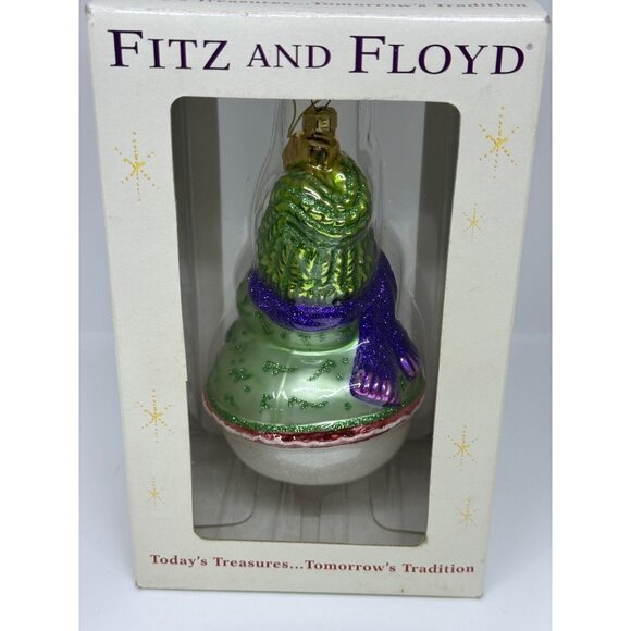 VTG Fitz & Floyd 7" Glass Christmas Ornament Snowman Beanie Hat Holiday Decor - Picture 5 of 7